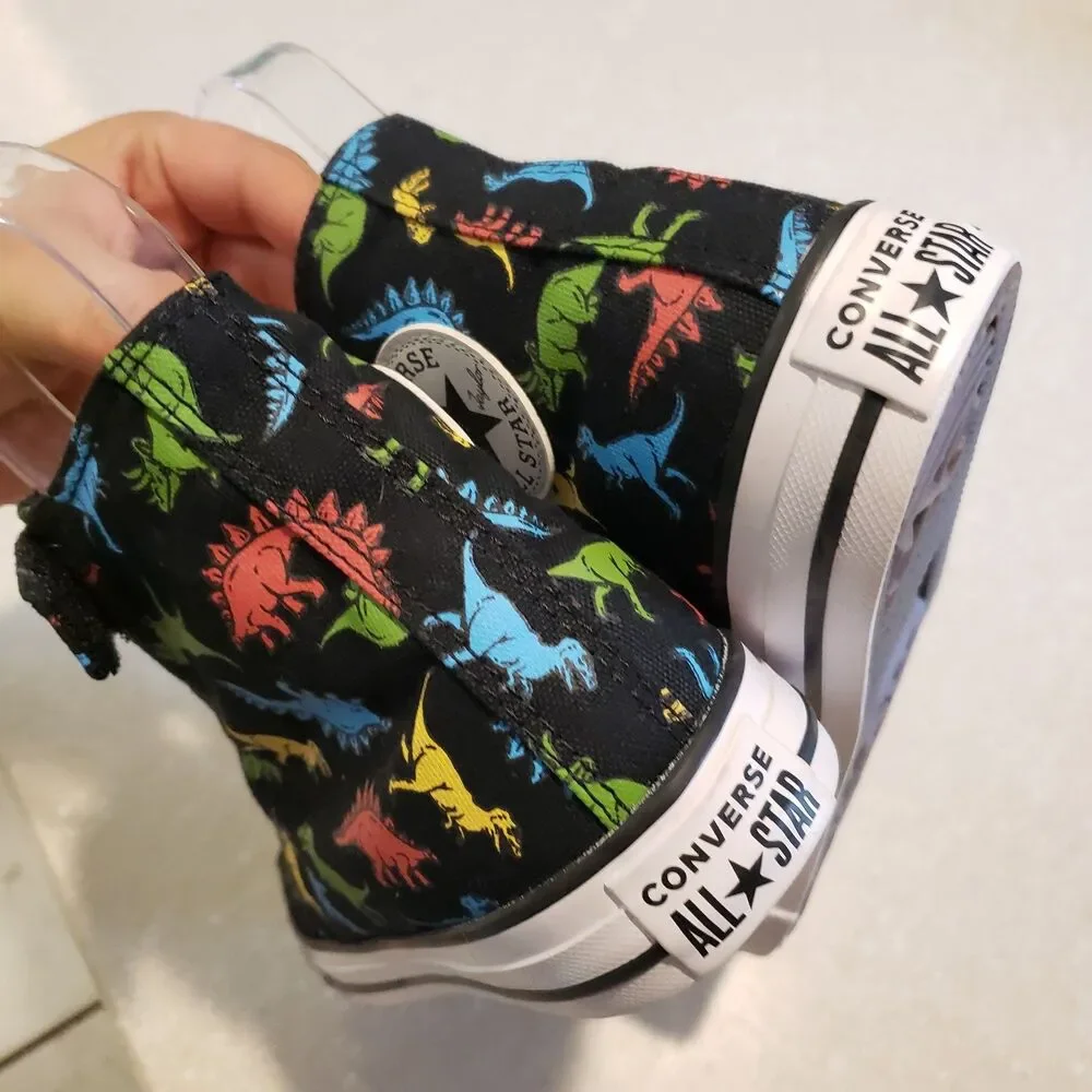 CONVERSE KIDS CHUCK TAYLOR ALL STAR HIGHT-TOP DINOSAUR YTH SZ 2.5 Black WORN 1X